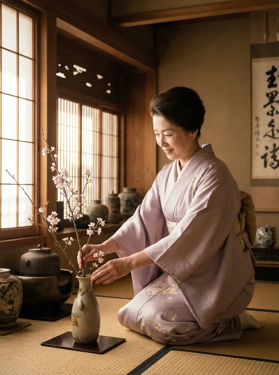 一位优雅的 重口-重口影视最新原创与精选视频 在和室中插花